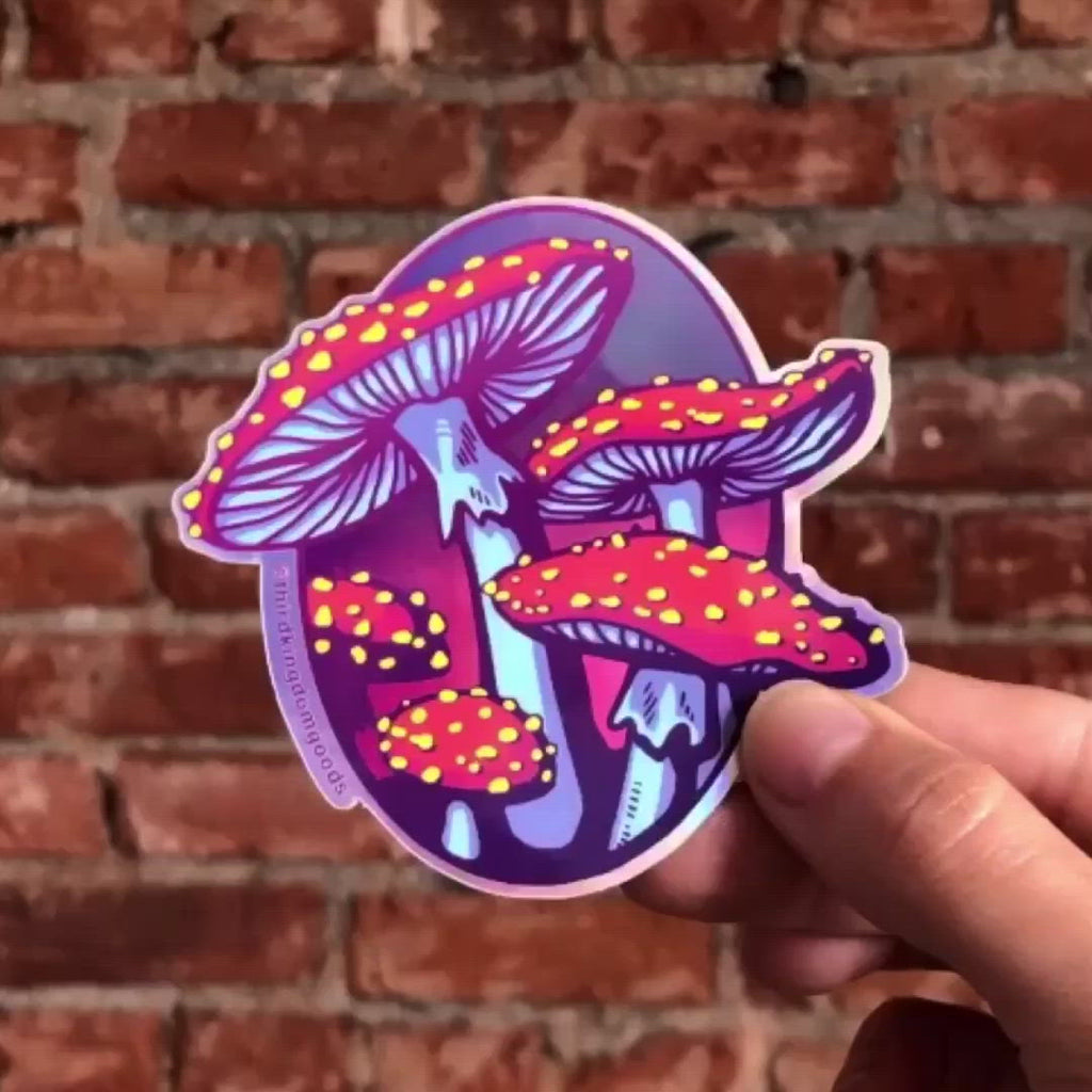 A hand tilting the sticker to show its shine